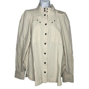 Shona Joy Priscila Linen Utility Shirt Size 10 Ivory Crema High Neck Snap Front